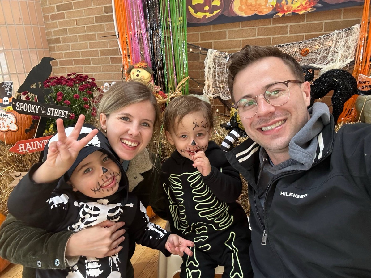 Parker with his wife and their two kids